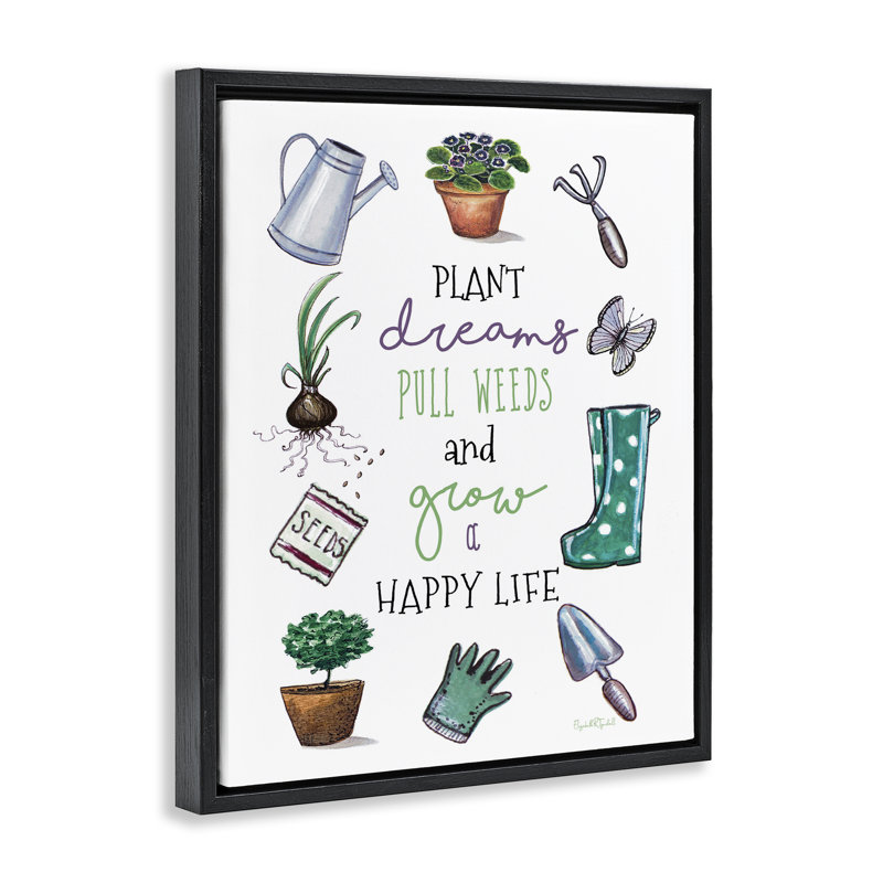«Grow a Happy Life», art mural encadré sur toile flottante par Elizabeth Tyndal, Cadre flottant noir de jais