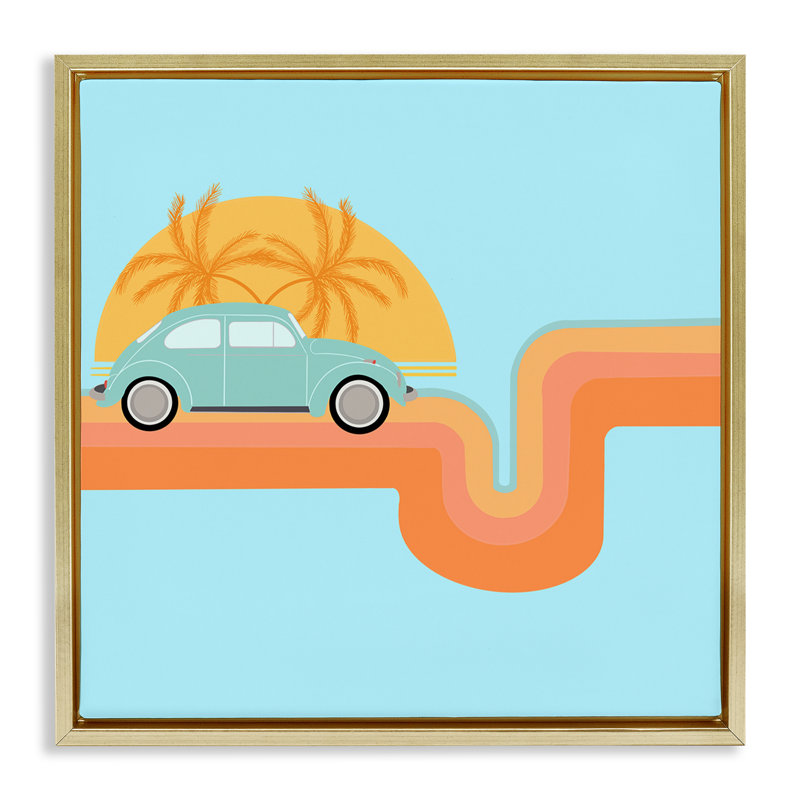 Art mural rétro encadré sur toile flottante par Ashley Singleton, Cadre flottant métallique doré, H 25 po x l 25 po