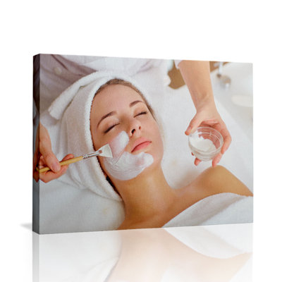 Spa Facial Relaxation Canvas Wall Art (Self-Care Theme) Stretched Frame for Wellness Nook