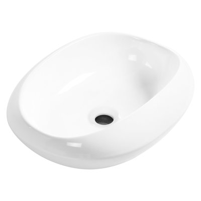 Lavabo vasque ovale en céramique 18,1 po 15 po pour salle de bain avec fini lustré incassable au-dessus du comptoir, sans trou de robinet, petite salle de bain, drain brillant, hauteur 5,5 po