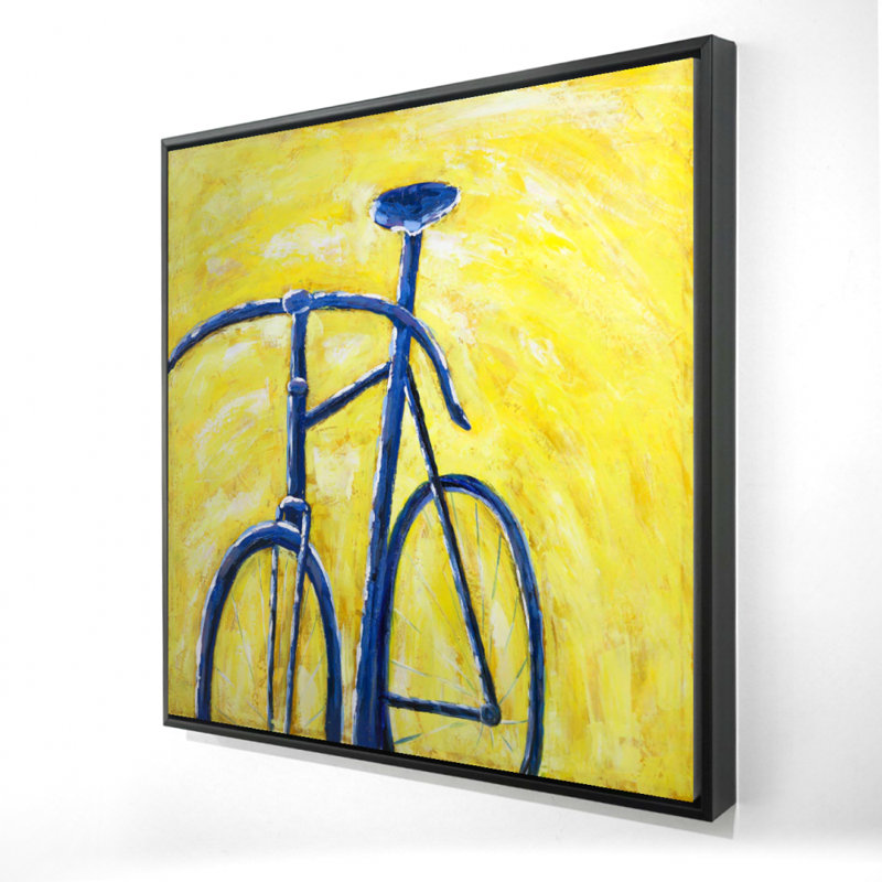 Vélo bleu sur fond jaune - art sur toile Transport