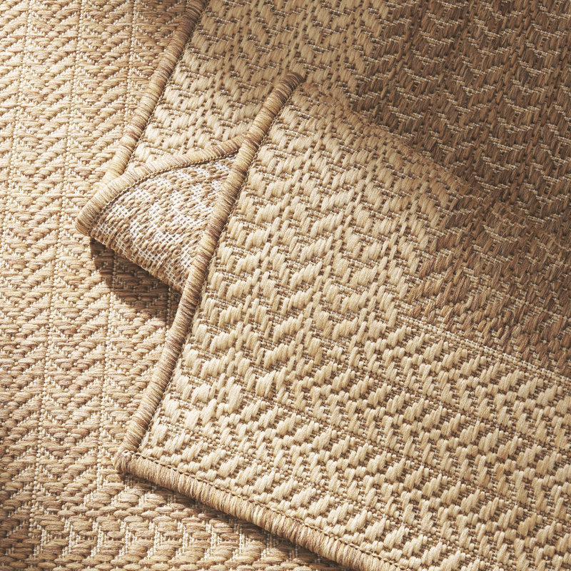 UV-Resistant Geometric Herringbone Indoor/Outdoor Area Rug In Natural Beige, Rectangle 3' x 5'