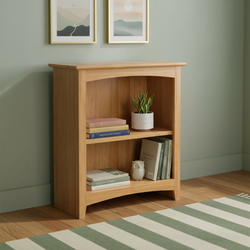 Malani 36" H Solid Wood Classic Bookcase, Natural, (2 Shelves) 29"H x 25.75"W x 12.875"D