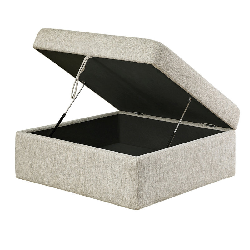 Repose-pieds de rangement Inaya avec roulettes, bois brun, microfibre sauge sable, 41 po