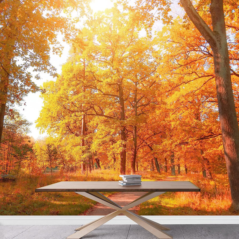 Panneau mural Vibrant Autumn Forest Trail, L 100 po x l 144 po