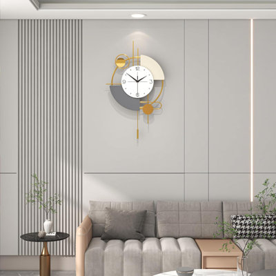 Grande horloge murale silencieuse de 25 pouces, design moderne en métal doré et bois pour le salon, la chambre à coucher ou le bureau