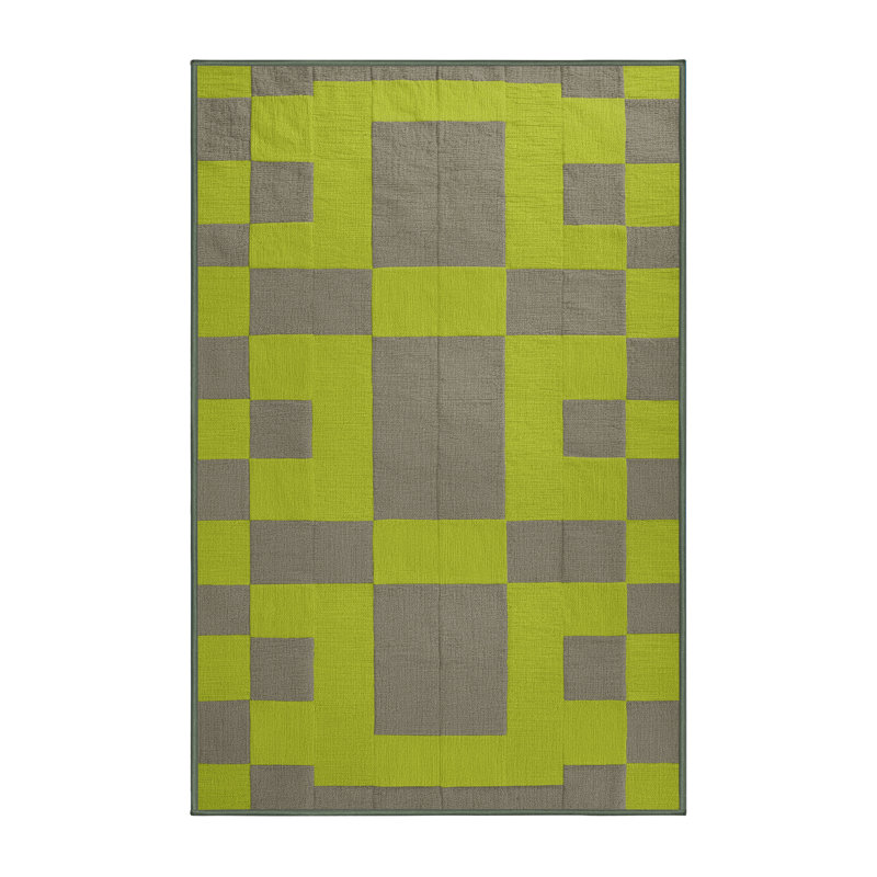 Machine Washable Checkered Green Area Rug, Runner 2' x 5'