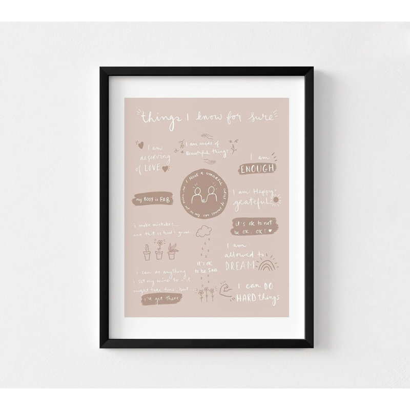«Things I Know For Sure» par Leah Straatsma, motif de citation rose doux, idée de cadeau de thérapie, impression d'affiche de signe positif
