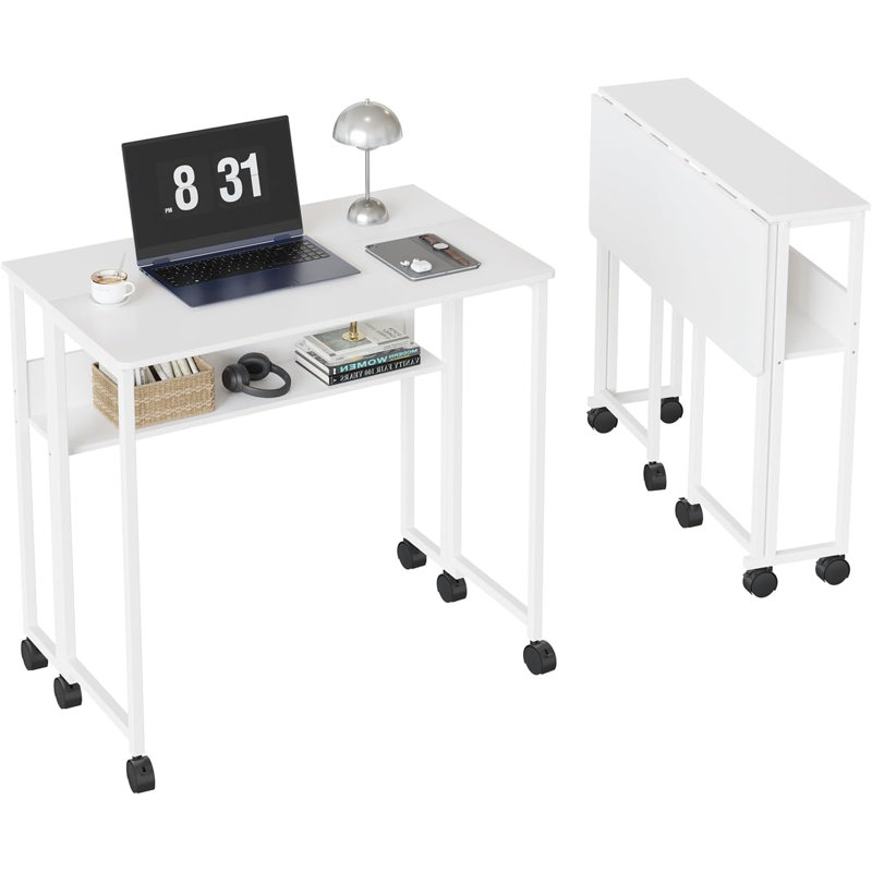 Bureau roulant pliable avec structure robuste, station de travail mobile compacte de 135 lb pour les petits espaces, dortoir, appartement