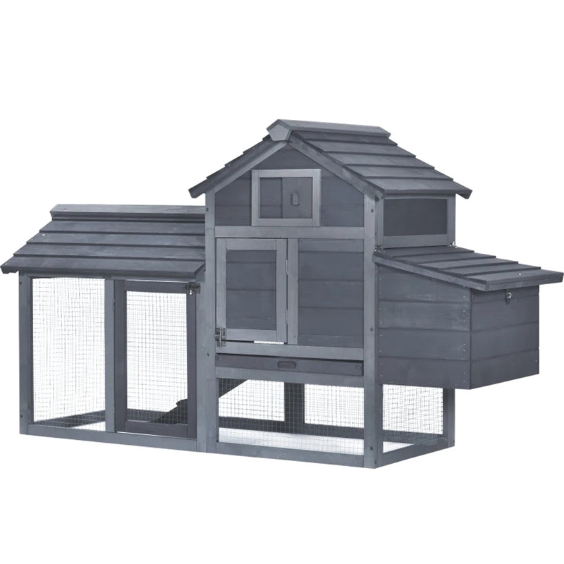 Poulailler 59 po en bois gris avec cage de nidification, plateau amovible et petite cage à poulet facile à entretenir, en bois, facile d'accès