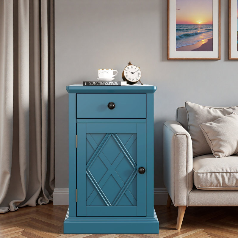 Table de bout classique avec ports USB, tiroir et armoire spacieuse, Marine