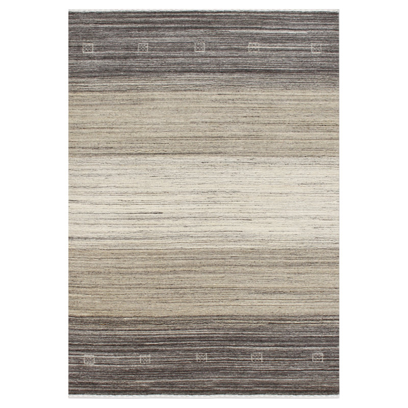 Tapis brun / gris de haute qualité noué à la main, Rectangle 5 pi x 7 pi