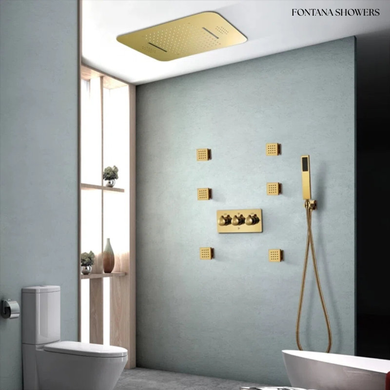Barletta Thermostatic Gold Touch Panel Controlled LED Musical Rainfall Waterfall Shower System