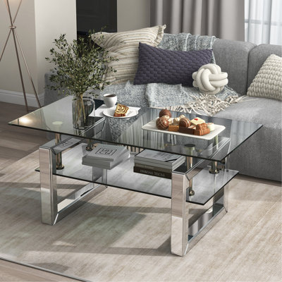 Table basse transparente en verre trempé, table basse