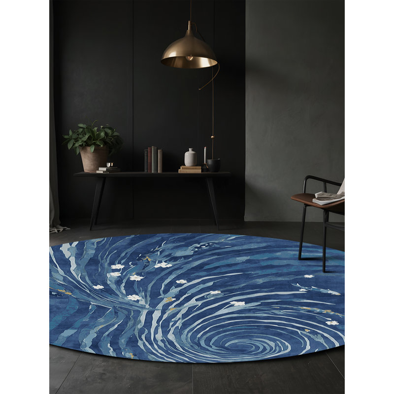 Machine Washable Blue Area Rug, Round 3'