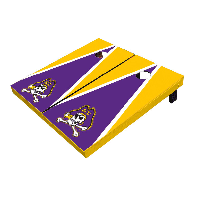 NCAA Alternant Triangle Cornhole Board, ECU Pirates, Mauve / jaune assorti