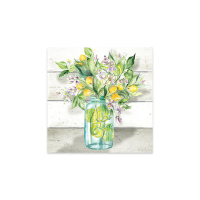 Watercolor Lemons In Mason Jar On Shiplap by Tre Sorelle Studios - Unframed Graphic Art
