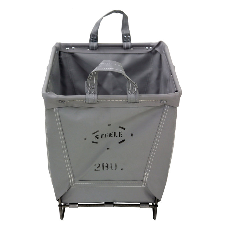 Laundry Basket with Handles, Grey Vinyl, Steel Runners
