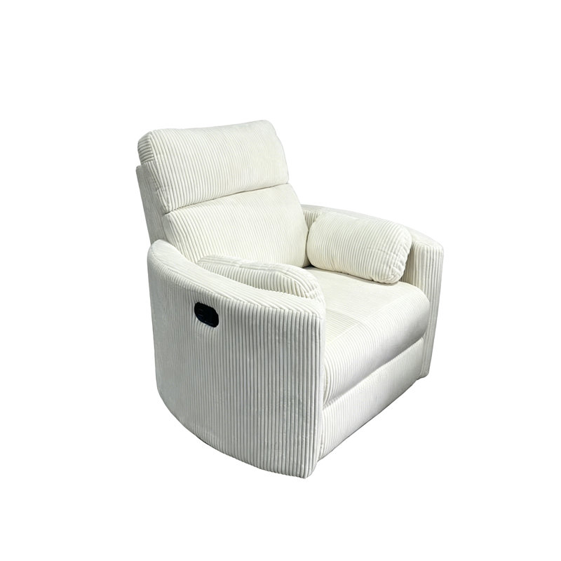 Fauteuil à bascule pivotant à dossier haut 360 avec 2 coussins Beige Nursery Chairs, Velours côtelé beige