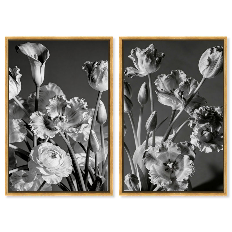 Botanique Noir Set Floral & Botanical Canvas Print by Oliver Gal, Black Frame, 10 x 15, 46" H x 31" W, Gold Floater Frame