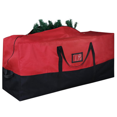 Sac de rangement pour sapin de Noël, 2,3 m, Oxford 600D, rouge et noir | Sac pour sapin, noir et rouge, Oxford 600D, doublure imperméable, fermeture éclair intégrale, poche pour étiquette, pour grenier et garage