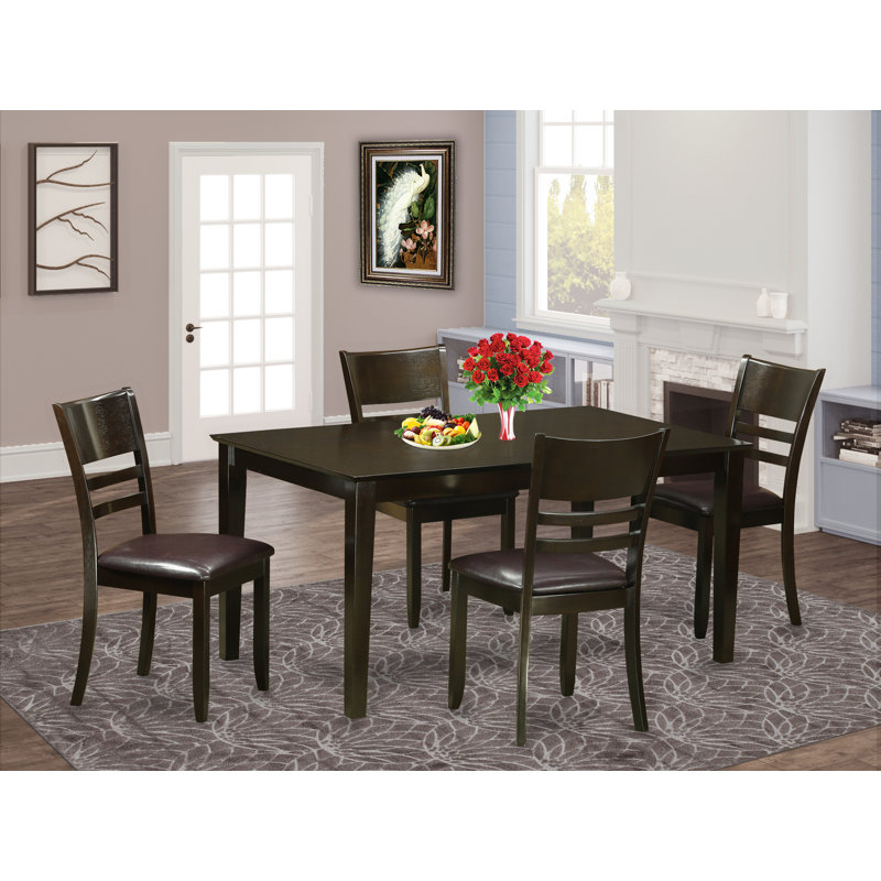 Ensemble de salle à manger 5 pièces comprenant une table de salle à manger rectangulaire et 4 chaises de cuisine en similicuir, 36 x 60 pouces, cappuccino