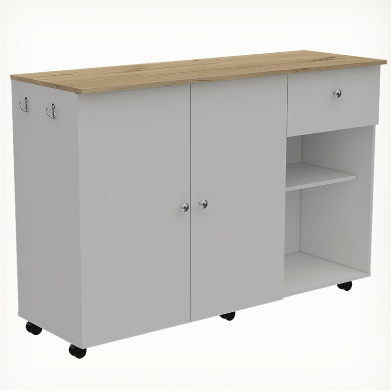 Versatile Kitchen Island Cart with Extra Workspace and Mobility, White