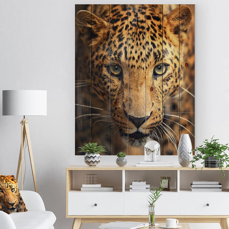 " Leopard Face Close-up ", 40" H x 30" W x 1.5" D, Wood