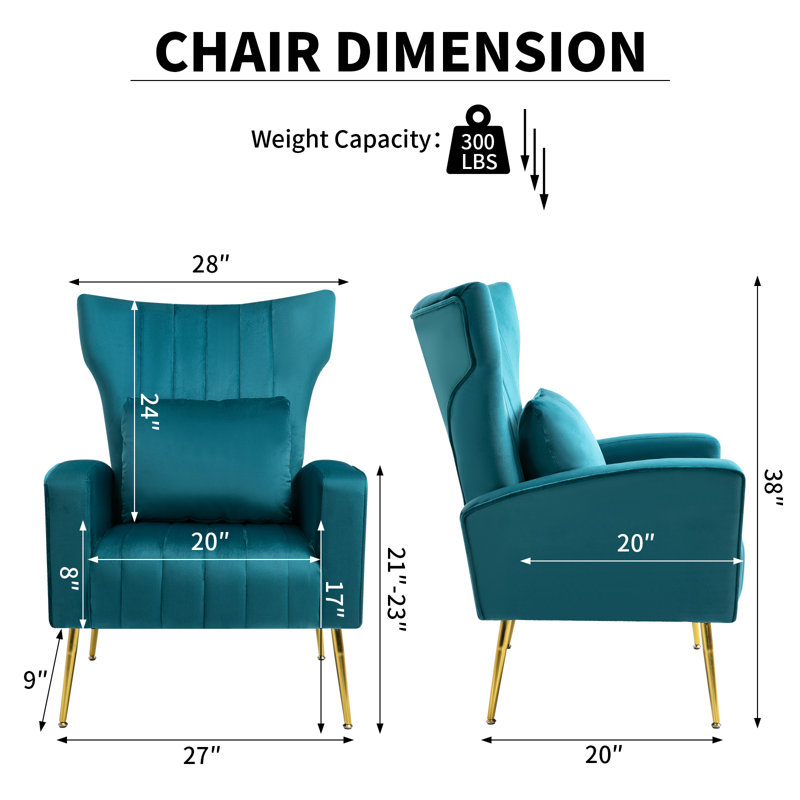 27' ' wide velvet armchair Mahith, Sarcelle