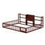 Structure de lit au sol avec bibliothèque et tablettes de rangement à 3 niveaux, lit en bois avec barrière de sécurité et porte-132937054-132937055