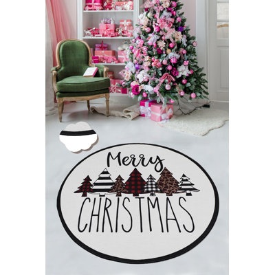Christmas-Themed Round Area Rug, 78.7 Inches | 100% Polyester, 0.4 Inches Pile Height | Antibacterial, Non-Slip | Washable by Machine at 86°F | Stylish White, Red, Black, and Brown Design for Holiday Decor