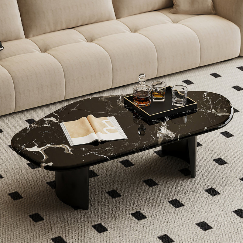 Luxury-Style Customized Marble Coffee Table, Black/White, 15.7" H x 51.2" L x 31.5" W