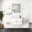 Meuble-lavabo blanc lustré l 36 po x P 22 po avec comptoir en marbre, robinet et miroir Armoire de salle de bain 22 po blanche-883550439