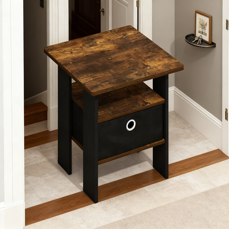 Table de bout carrée moderne avec bac de rangement en tissu et tablette ouverte, table de chevet et table de chevet pour le salon et la chambre à coucher
