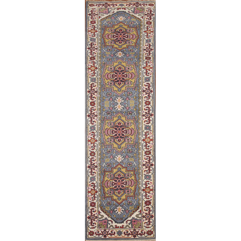 Tapis de couloir bleu en laine 2x10