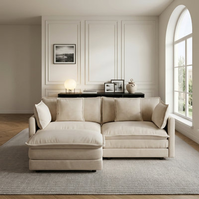 Modular L-Shaped Sectional Sofa with Ottoman and Pillows for Small Spaces, Easy Assembly