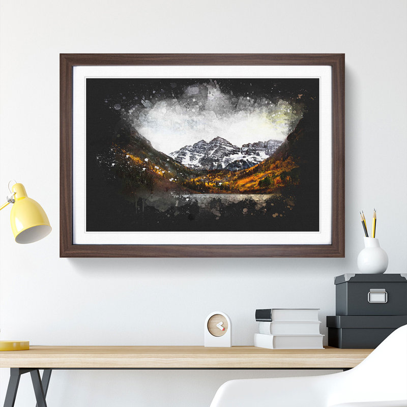 Maroon Bells Mountains in Colorado - Picture Frame Painting Print, Walnut Framed, 33cm H x 45cm W x 2cm D