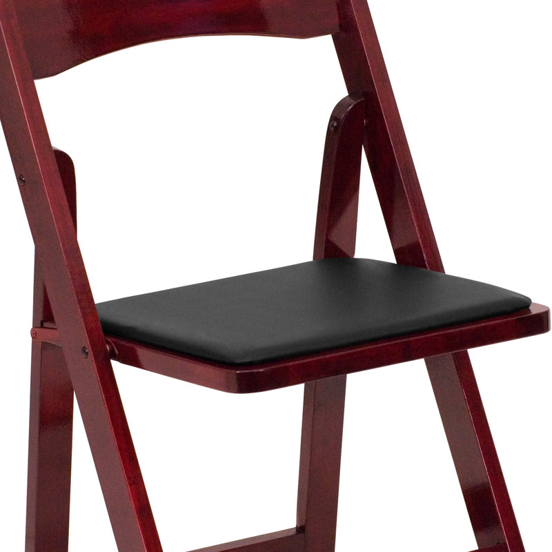 Prompton Wood Folding Chair with Vinyl Padded Seat, Mahogany / Black