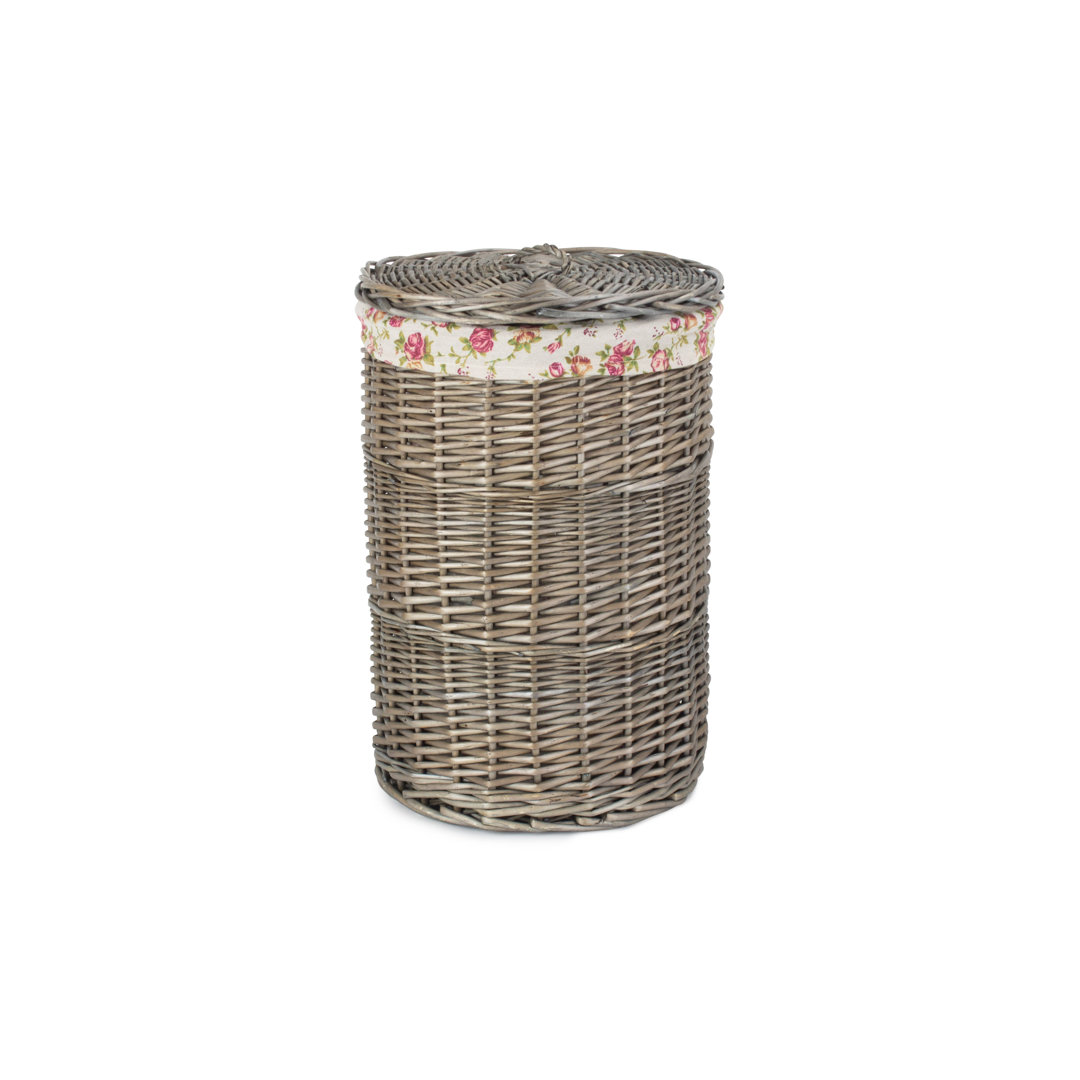 Wicker Round Laundry Basket with Garden Rose Lining