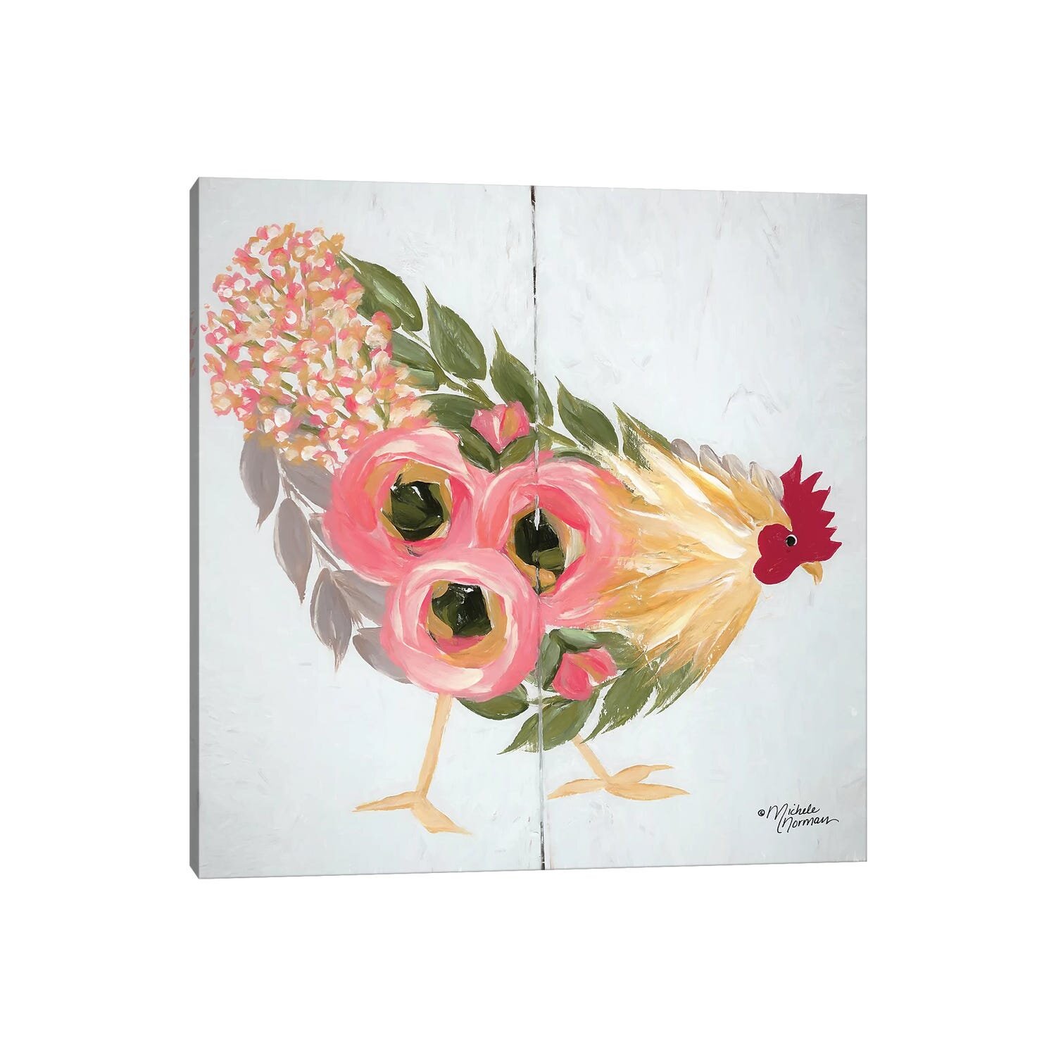 Brambly Cottage Floral Hen On White by Michele Norman Wrapped