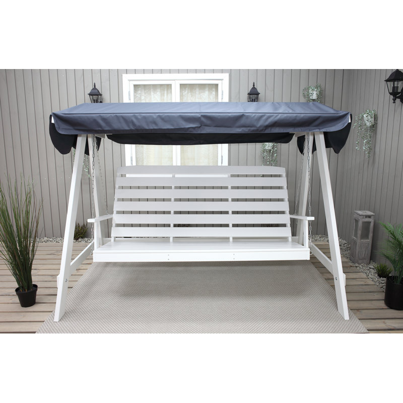 Youngs 3 Person Pine Porch Swing with Canopy, White, Grey