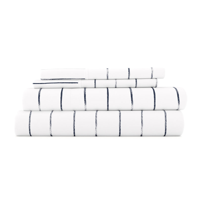 Nautical Navy and White Striped Microfiber Queen Sheet Set
