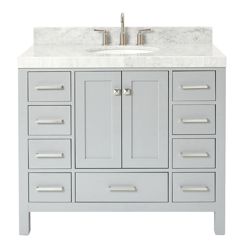 Cambridge Single Bathroom Vanity with Carrara Marble Top, Gray