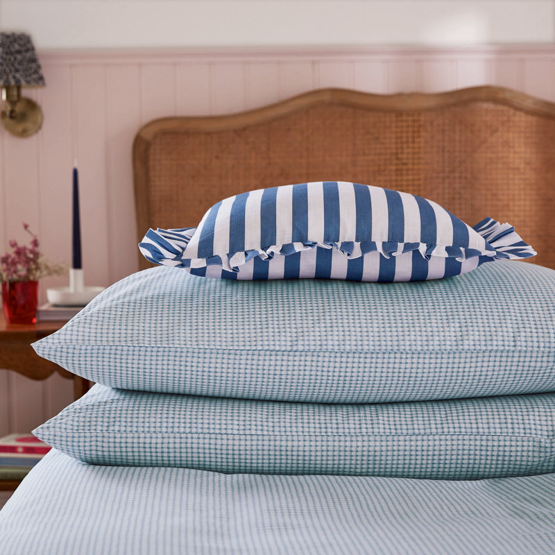 Gingham Print Cotton Duvet Cover Set, Single Duvet Cover + 1 Standard Pillowcase, Blue