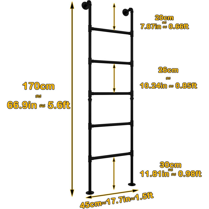 Échelle de sortie de fenêtre de sous-sol, échelle de lit superposé de 5,6 pi x 1,5 pi pour attelage mural en fer forgé, escalier en métal pour escalier de lit mezzanine