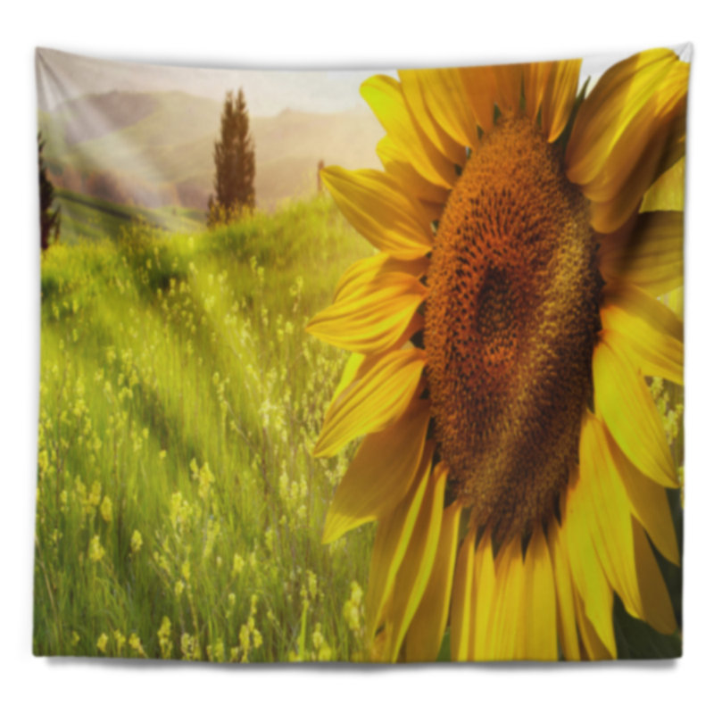 Paysage, champ jaune avec une grande tapisserie de tournesol, H 68 po x l 80 po