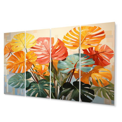 Ensemble de 4 décorations murales orange, vert et tropicales I