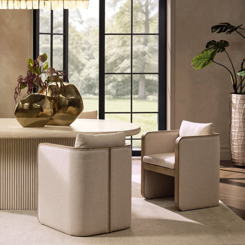 Fauteuils de salle à manger rembourrés Calder, Polyester beige / frêne clair