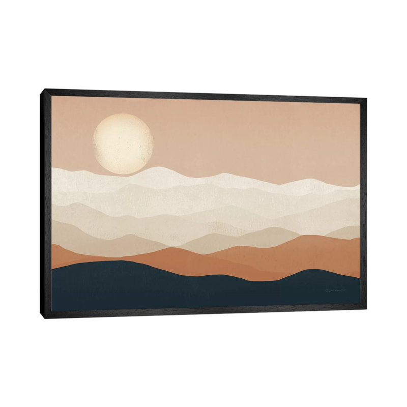 Mojave Mountains And Moon Portrait by Ryan Fowler - Print on Canvas, Black Floater Framed, 101.6cm H x 152.4cm W x 3.81cm D