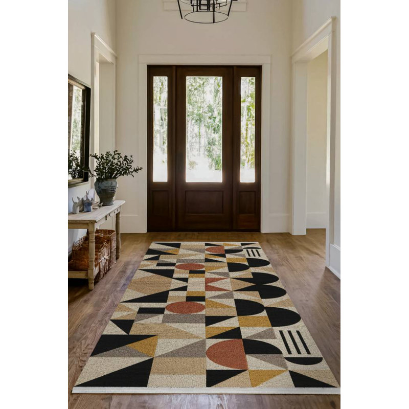 Tapis à motif géométrique en coton et polyester à imprimé numérique Gustin Collection, Rectangle 5 pi 3 po x 8 pi 3 po